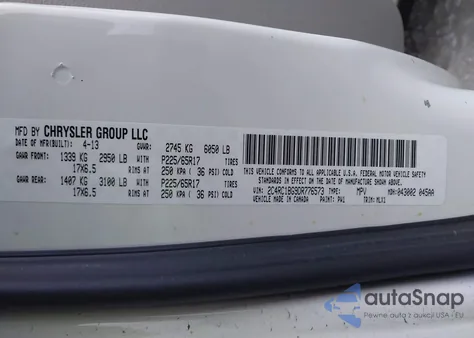 2013 Chrysler Town & Country Touring from USA, damaged, VIN 2C4RC1BG9DR776573